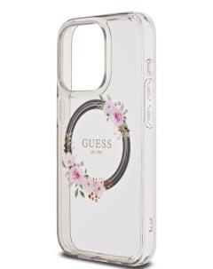 Чехол для iPhone 15 Pro с Magsafe Flowers Wreath Hard Black Guess