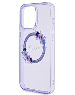 Чехол для iPhone 15 Pro Max с Magsafe Flowers Wreath Hard Purple Guess