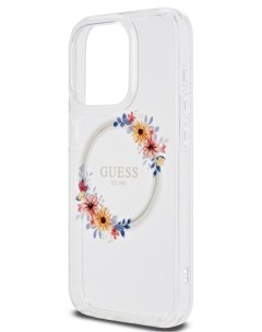 Чехол для iPhone 15 Pro с Magsafe Flowers Wreath Hard Transparent Guess