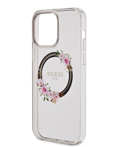 Чехол для iPhone 14 Pro Max с Magsafe Flowers Wreath Hard Black Guess