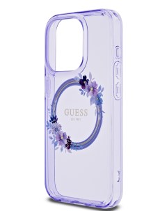 Чехол для iPhone 14 Pro с Magsafe Flowers Wreath Hard Purple Guess