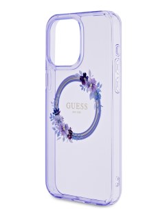 Чехол для iPhone 14 Pro Max с Magsafe Flowers Wreath Hard Purple Guess