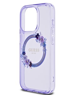 Чехол для iPhone 15 Pro с Magsafe Flowers Wreath Hard Purple Guess