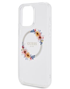 Чехол для iPhone 15 Pro Max с Magsafe Flowers Wreath Hard Transparent Guess