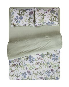 Комплект постельного белья Сатин 2 спальный хлопок растения белый и голубой Amore mio