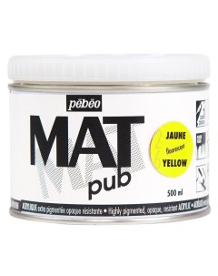 Краска акриловая экстра матовая Mat Pub 3 желтая флуоресцентная 500 мл Pebeo