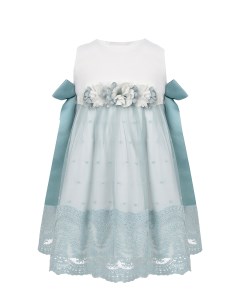 Бело голубое платье с цветочной аппликацией Amaya
