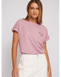Блузка футболка с коротким рукавом и брошью Zolla