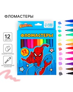 Фломастеры 12 цветов в картонной коробке человек паук Marvel