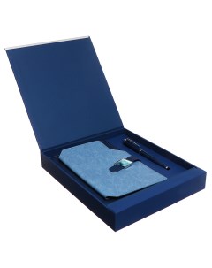 Органайзер на кольцах а6 80 листов кожзам c хлястиком линия с ручкой в подарочной коробке синий Calligrata