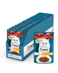 Перл пауч для кошек кусочки в соусе Говядина 75 г упаковка 26 шт Гурмэ