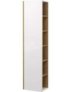 Шкаф пенал Сканди 40 с зеркалом белый светлое дерево Aquaton
