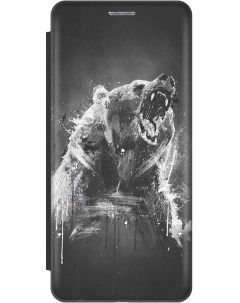 Чехол книжка на Xiaomi Poco X6 Pro 5G с рисунком Разъяренный медведь черный Gosso cases