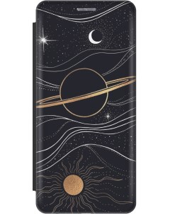 Чехол книжка на Xiaomi Poco X6 Pro 5G с рисунком Сатурн солнце и звезды черный Gosso cases