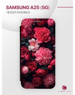 Чехол для Samsung A25 5G С Рисунком С Магнитом Черный С Принтом Пионы Красные Zibelino