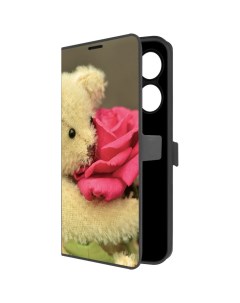 Чехол книжка Eco Book для Xiaomi Poco C61 Медвежонок с розой черный Krutoff