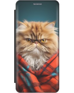 Чехол книжка на Xiaomi Poco X6 Pro 5G с рисунком Недовольный котик черный Gosso cases