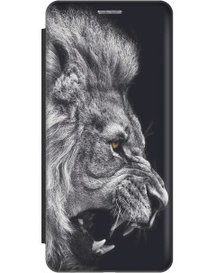 Чехол книжка на Xiaomi Poco X6 Pro 5G с рисунком Морда льва черный Gosso cases