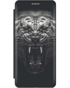 Чехол книжка на Xiaomi Poco X6 Pro 5G с рисунком Оскал тигра черный Gosso cases