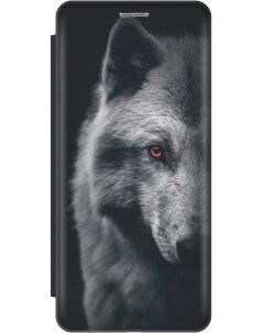 Чехол книжка на Xiaomi Poco X6 Pro 5G с рисунком Красноглазый волк черный Gosso cases