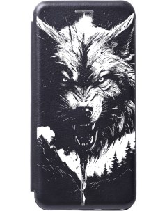 Чехол книжка на Xiaomi Poco X6 Pro 5G с рисунком Волк и горы черный Gosso cases