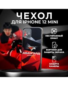 Чехол на Iphone 12 mini с защитой камеры Авангард красный с черным Nobrand