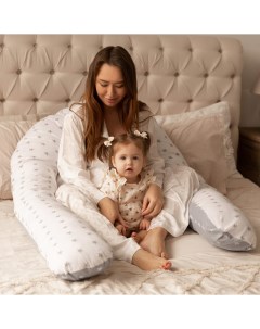 Подушка для беременных длинная для сна и кормящих U 340 Белая серая Chb-shop