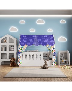 Кровать детская 85х163 5х155 см Классик с текстилем и ящиком вход справа Базисвуд