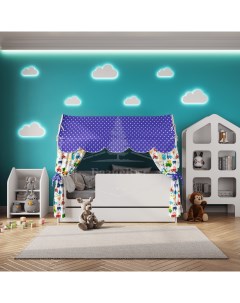 Кровать детская 85х163 5х155 см Домик Базовый с текстилем и ящиком вход слева Базисвуд