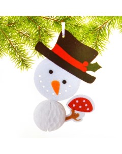 Набор для создания подвесной елочной игрушки из фетра и бумаги гофре Снеговик в шляпе Nobrand