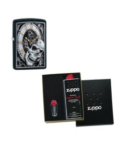 Зажигалка Skull Clock Black Matte в подарочной упаковке топливо и кремни 29854 n Zippo