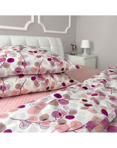 Комплект постельного белья 2 спальный Комфорт Эвкалипт розовый на белом фоне Galtex