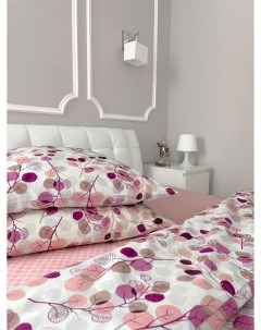 Комплект постельного белья Семейный компаньон Эвкалипт розовый на белом фоне Galtex