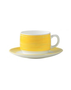 Набор чайных чашек 190 мл желтый край Браш Arcoroc