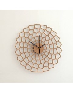Часы деревянные настенные с геометрическим рисунком для кофейни кафе диаметр 35 см Ais laser