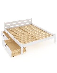 Кровать Классика с реечным основанием 200х150 с 2 выкатными ящиками белый Solarius