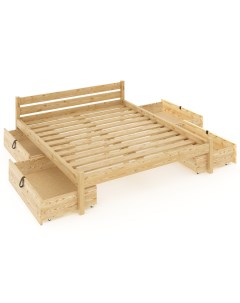 Кровать Классика с реечным основанием 200х160 с 4 выкатными ящиками без покрытия Solarius