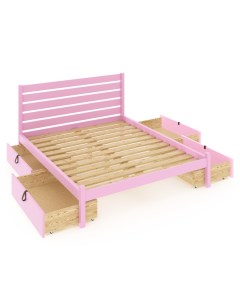 Кровать Классика реечное основание высокая спинка 140х200 4 ящика цвет розовый Solarius