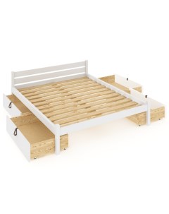 Кровать Классика с реечным основанием 200х160 с 4 выкатными ящиками белый Solarius