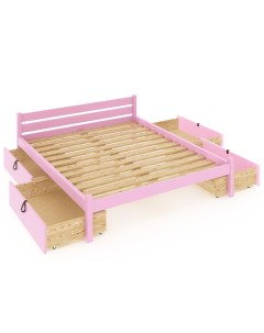 Кровать Классика с реечным основанием 200х140 с 4 выкатными ящиками розовый Solarius