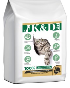 Сухой корм для кошек беззерновой с индейкой и уткой 12 кг K&d pet