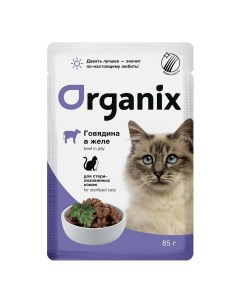 Влажный корм для кошек говядина в желе для стерилизованных 85 г Organix