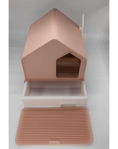 Туалет домик для кошек выдвижной поддон совок розовый пластик 46х44x46см Чистый котик