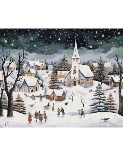 Картина по номерам Рождество Звездная ночь в зимнем городе Цветное
