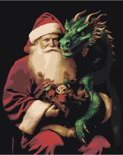 Картина по номерам Новогодняя Дед Мороз и зеленый дракон Цветное