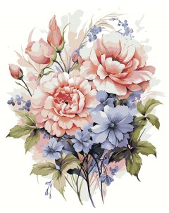 Картина по номерам Цветы Акварельная композиция с розами 2 Цветное