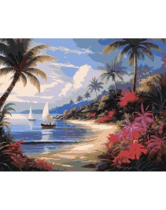 Картина по номерам Море Лодки в тропической бухте Цветное