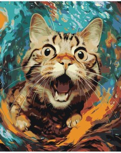 Картина по номерам Удивленный кот под водой Цветное