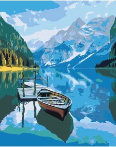 Картина по номерам Природа Пейзаж с лодкой на горном озере Цветное