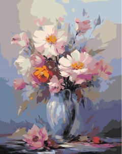 Картина по номерам Цветы Букет с розами в голубой вазе Цветное